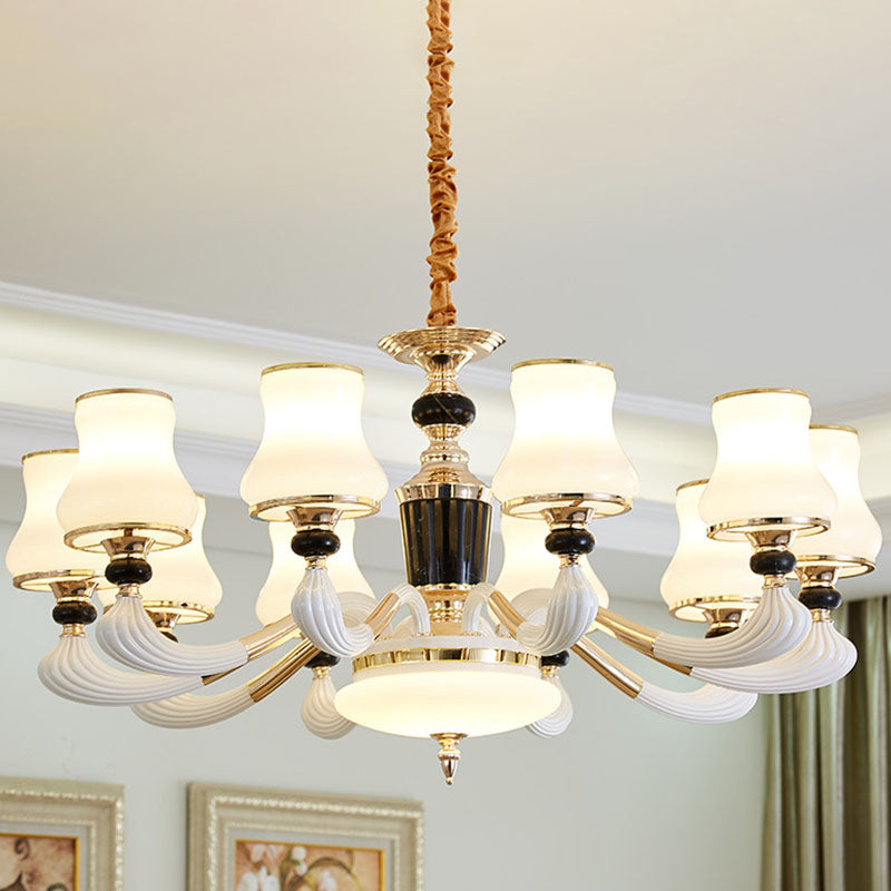 Modern Milky Glass Flared Pendulum Chandelier for Dining Room Lighting