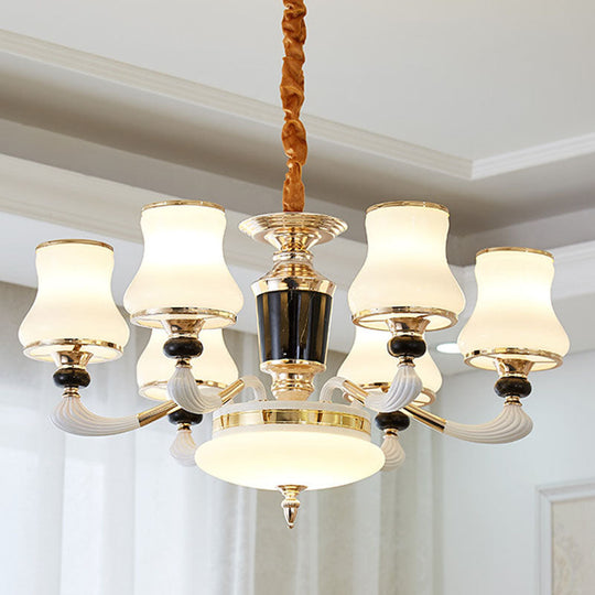 Modern Milky Glass Flared Pendulum Chandelier for Dining Room Lighting