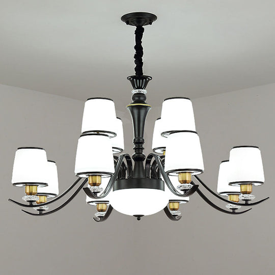 Modern Opal Glass Drum Pendant Chandelier for Living Room in Black