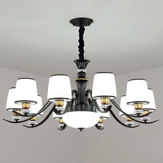 Modern Opal Glass Drum Pendant Chandelier for Living Room in Black