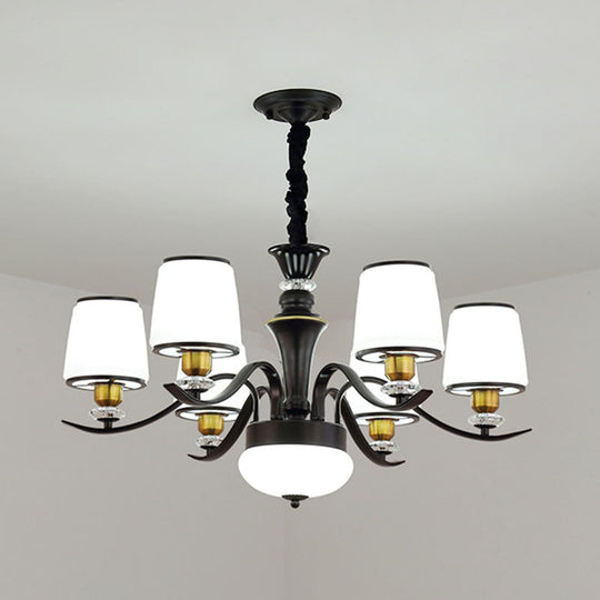 Modern Opal Glass Drum Pendant Chandelier for Living Room in Black