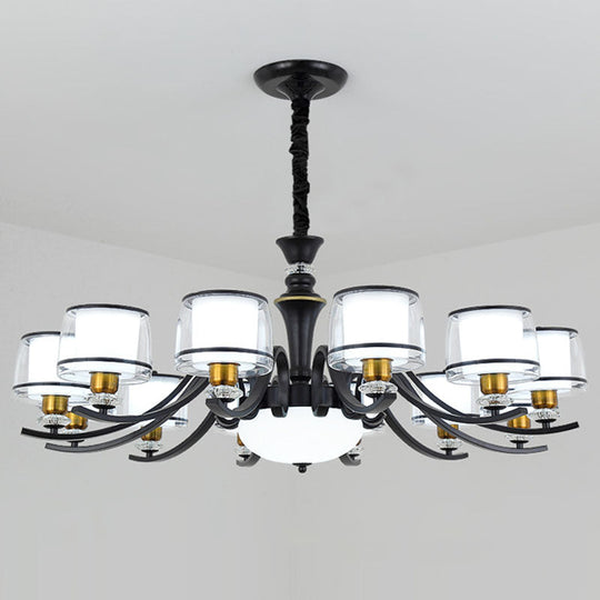 Modern Dual Cylinder Pendant Chandelier with Clear and White Glass for Living Room