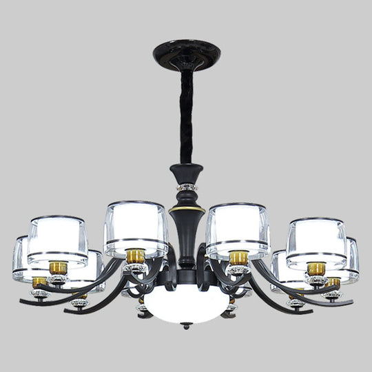 Modern Dual Cylinder Pendant Light Fixture - Clear & White Glass With Black Chandelier For Living