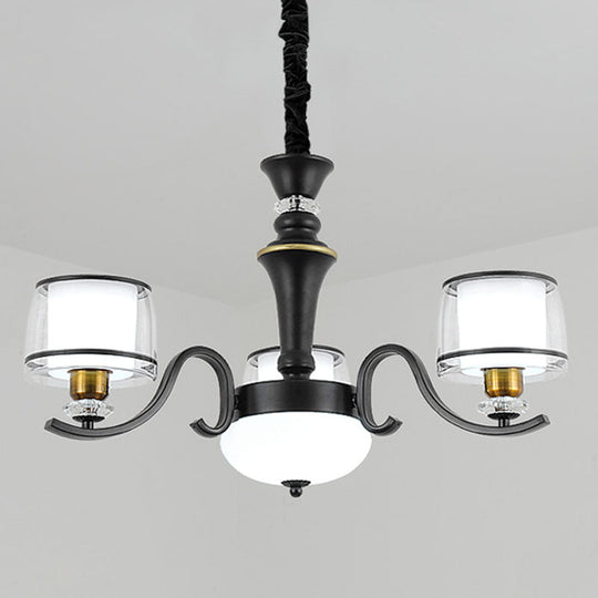 Modern Dual Cylinder Pendant Chandelier with Clear and White Glass for Living Room