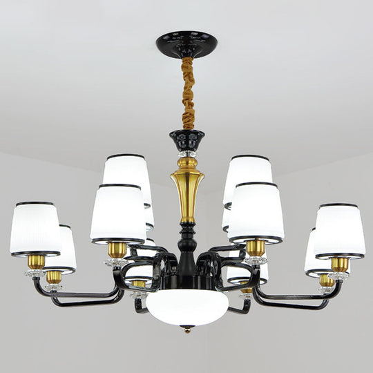 Contemporary Black Chandelier For Dining Room With White Glass Barrel Drops