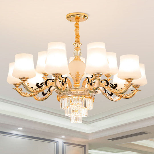 Gold Tapered Chandelier With Frosted Glass Shade For Living Room