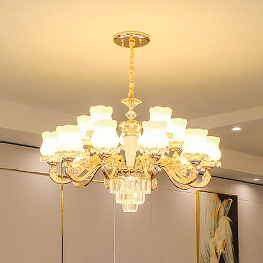 Contemporary Gold Bud Drop Lamp with Milky Glass - Dining Room Chandelier