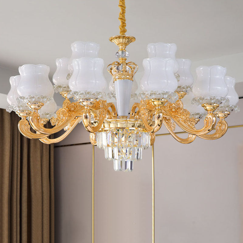 Contemporary Gold Bud Drop Lamp: Milky Glass Chandelier For Dining Room