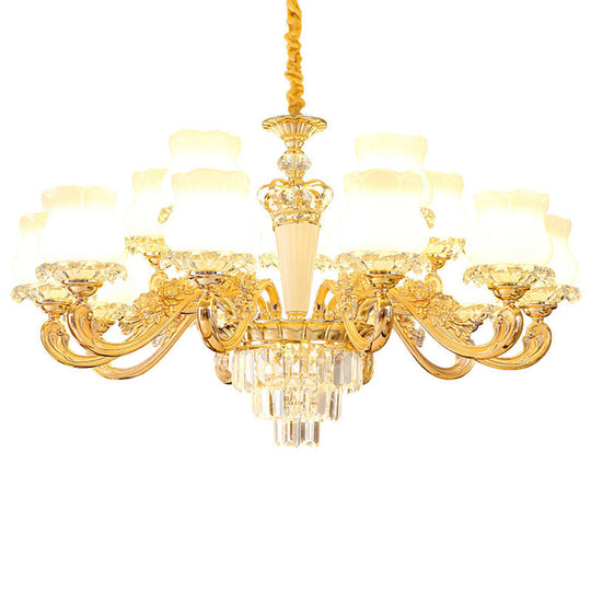 Contemporary Gold Bud Drop Lamp with Milky Glass - Dining Room Chandelier