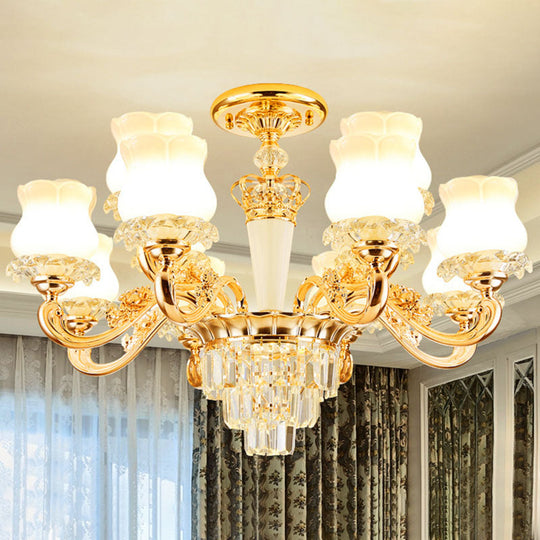 Contemporary Gold Bud Drop Lamp with Milky Glass - Dining Room Chandelier