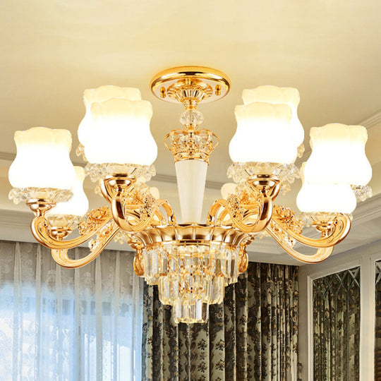 Contemporary Gold Bud Drop Lamp with Milky Glass - Dining Room Chandelier