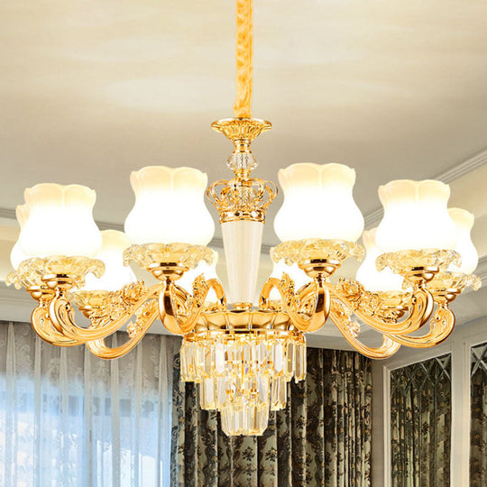 Contemporary Gold Bud Drop Lamp with Milky Glass - Dining Room Chandelier