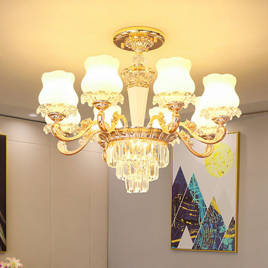 Contemporary Gold Bud Drop Lamp with Milky Glass - Dining Room Chandelier