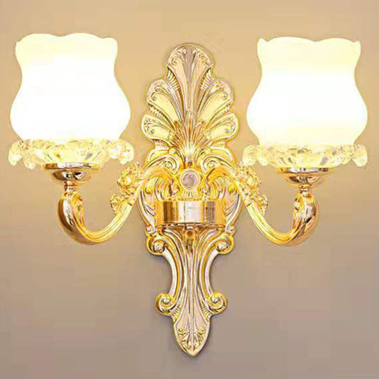 Contemporary Gold Bud Drop Lamp with Milky Glass - Dining Room Chandelier