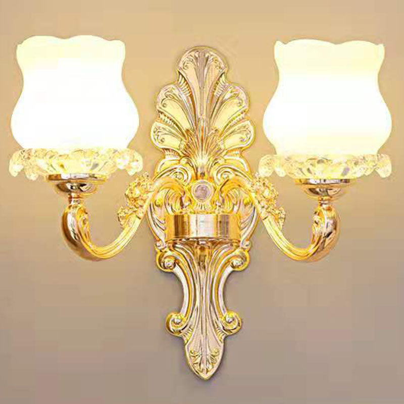 Contemporary Gold Bud Drop Lamp: Milky Glass Chandelier For Dining Room 2 /