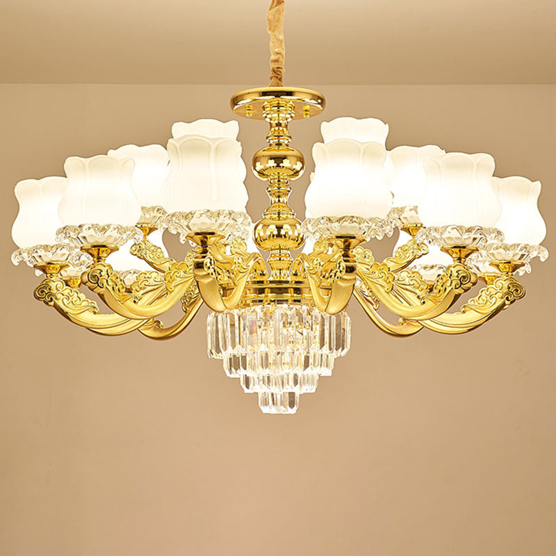 White Glass Modern Blossom Pendulum Light – Gold Living Room Pendant Chandelier