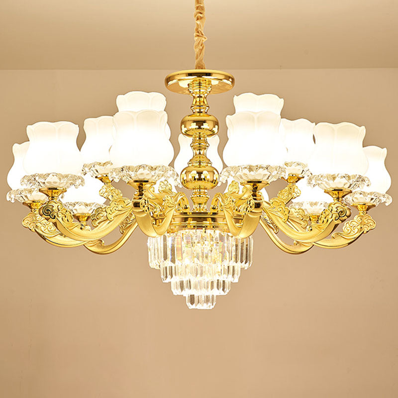 White Glass Modern Blossom Pendulum Light – Gold Living Room Pendant Chandelier