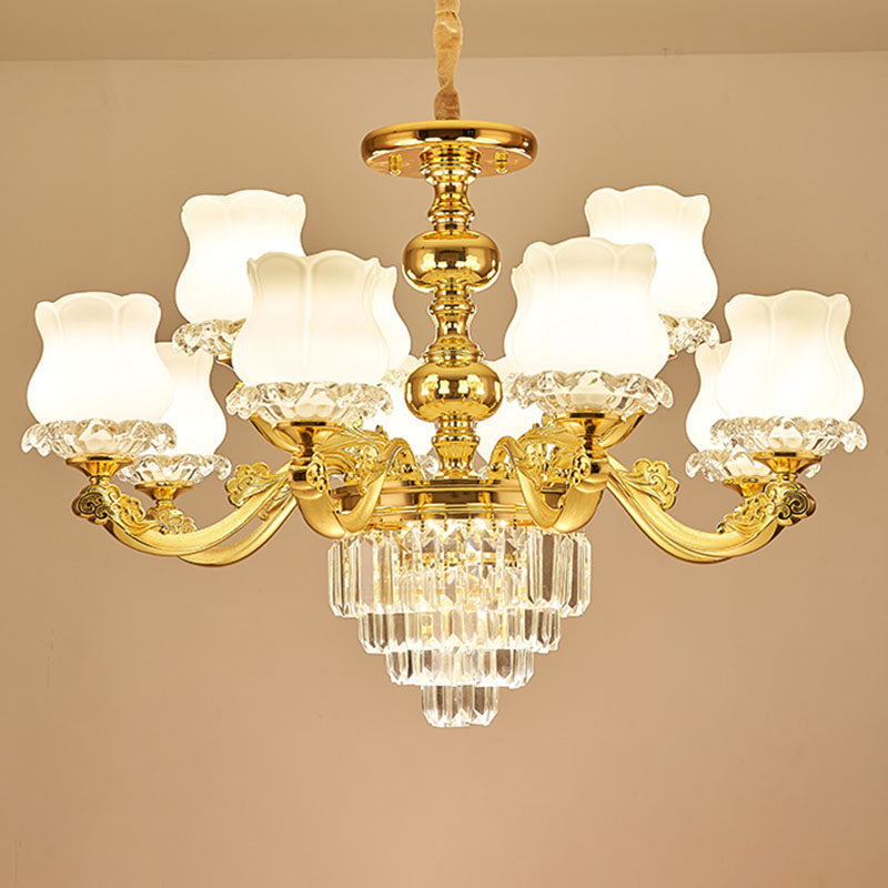 Modern Blossom Pendulum Chandelier In Gold With White Glass Pendant Light 12 /