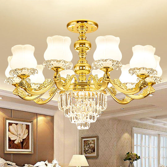 White Glass Modern Blossom Pendulum Light – Gold Living Room Pendant Chandelier