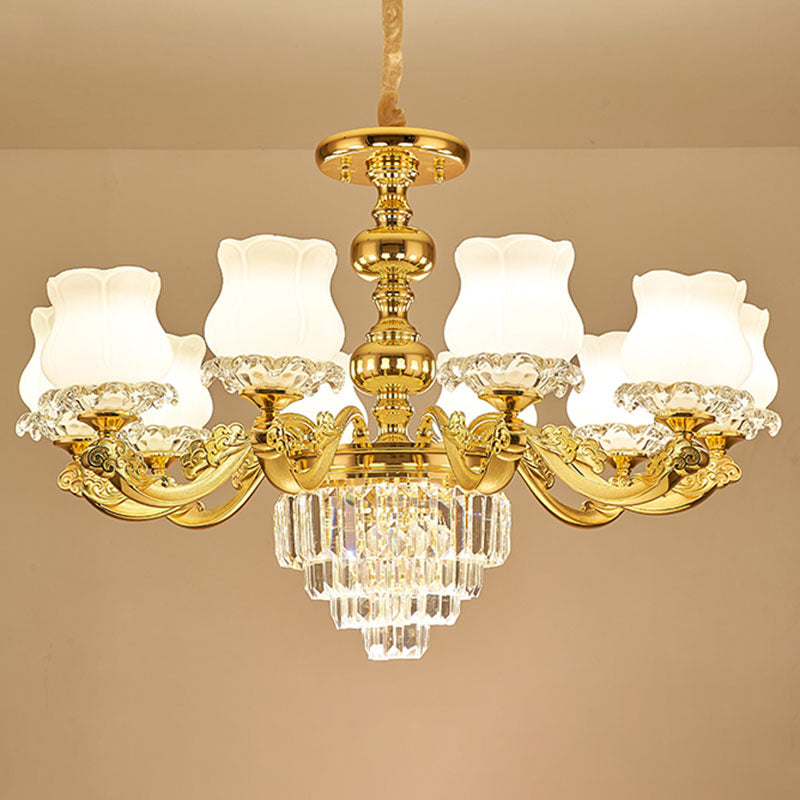 White Glass Modern Blossom Pendulum Light – Gold Living Room Pendant Chandelier