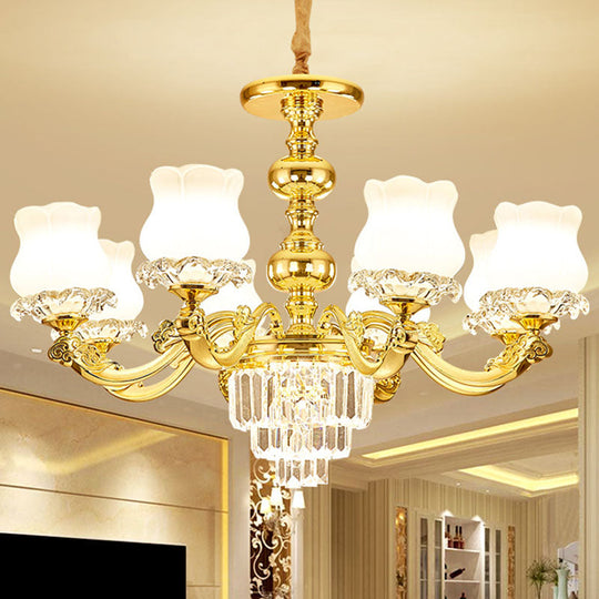 White Glass Modern Blossom Pendulum Light – Gold Living Room Pendant Chandelier