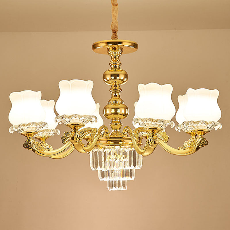 Modern Blossom Pendulum Chandelier In Gold With White Glass Pendant Light