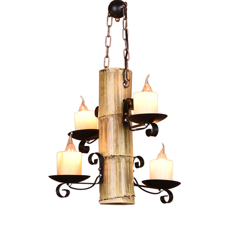 Coastal Black Pendant Chandelier with Clear Glass/Marble and Bamboo Shelf