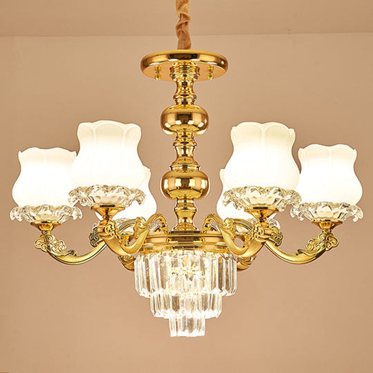 Modern Blossom Pendulum Chandelier In Gold With White Glass Pendant Light 6 /