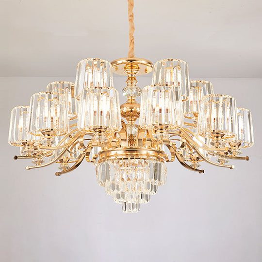 Modern Gold Crystal Cylinder Chandelier Pendant Lamp - Clear, Stylish Lighting Fixture