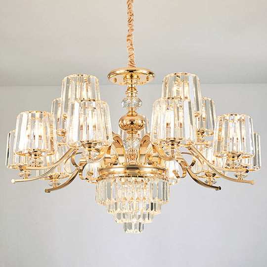 Modern Gold Crystal Cylinder Chandelier Pendant Lamp - Clear, Stylish Lighting Fixture