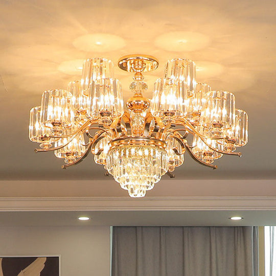 Modern Gold Crystal Cylinder Chandelier Pendant Lamp - Clear, Stylish Lighting Fixture