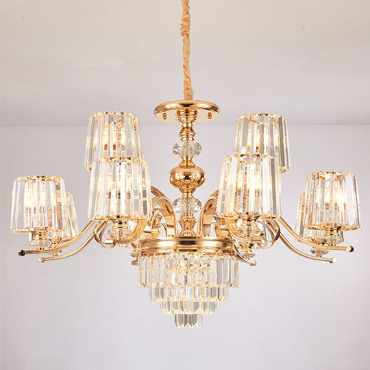 Modern Gold Crystal Cylinder Chandelier Pendant Lamp - Clear, Stylish Lighting Fixture