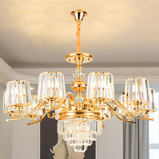 Modern Gold Crystal Cylinder Chandelier Pendant Lamp - Clear, Stylish Lighting Fixture