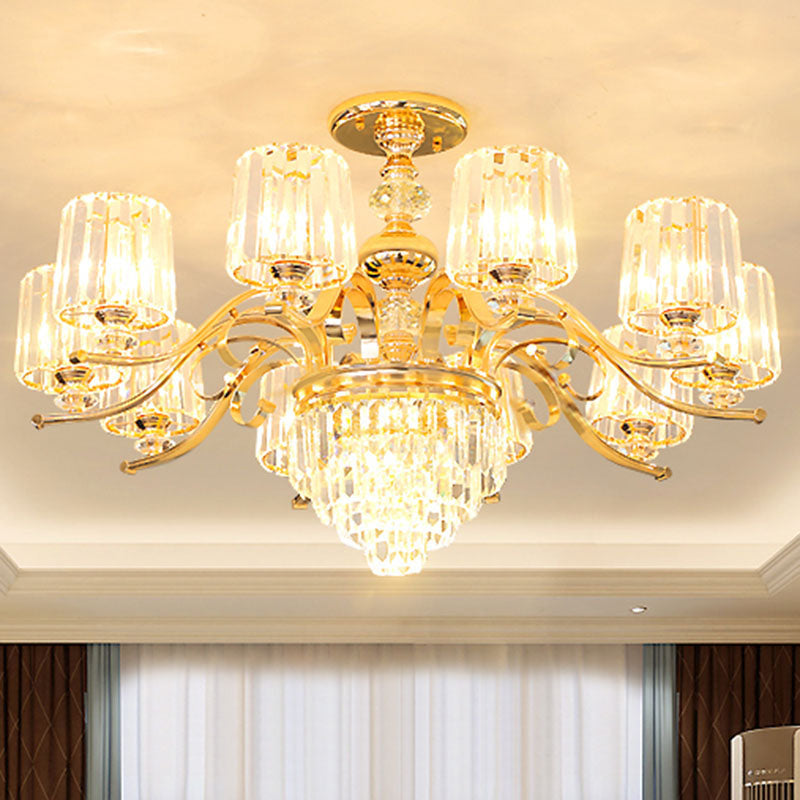 Modern Gold Crystal Cylinder Chandelier Pendant Lamp - Clear, Stylish Lighting Fixture