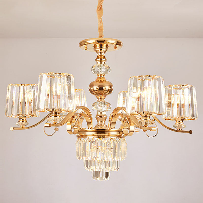 Modern Gold Crystal Cylinder Chandelier Pendant Lamp - Clear, Stylish Lighting Fixture