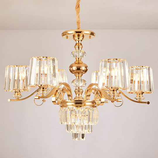 Gold Clear Crystal Cylinder Chandelier Pendant Lamp - Modern Lighting Fixture 6 /