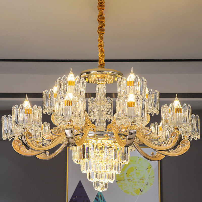 Gold Clear Crystal Drum Bedroom Chandelier: Modern Suspension Lighting Fixture