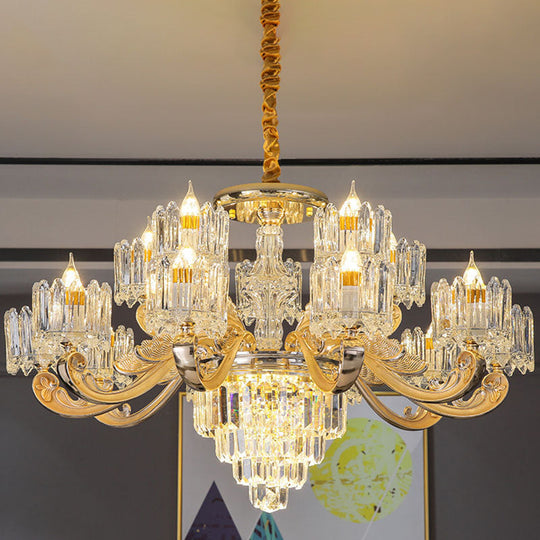 Gold Crystal Chandelier For Modern Bedrooms: Suspended Drum Lighting Fixture 15 / Clear