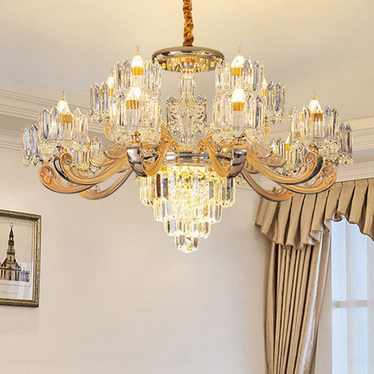 Gold Clear Crystal Drum Bedroom Chandelier: Modern Suspension Lighting Fixture