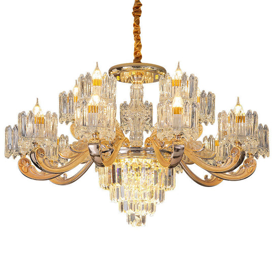 Gold Clear Crystal Drum Bedroom Chandelier: Modern Suspension Lighting Fixture