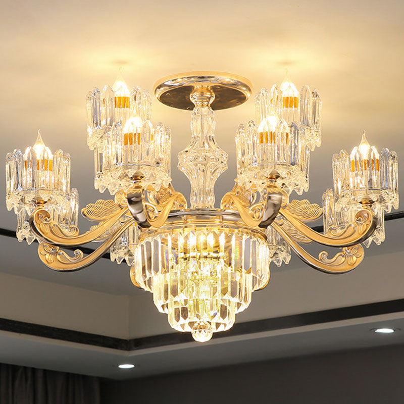 Gold Clear Crystal Drum Bedroom Chandelier: Modern Suspension Lighting Fixture