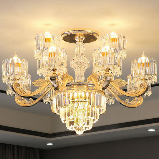 Gold Crystal Chandelier For Modern Bedrooms: Suspended Drum Lighting Fixture 12 / Clear