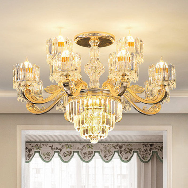 Gold Clear Crystal Drum Bedroom Chandelier: Modern Suspension Lighting Fixture