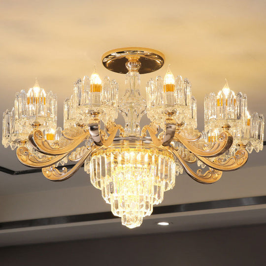 Gold Clear Crystal Drum Bedroom Chandelier: Modern Suspension Lighting Fixture