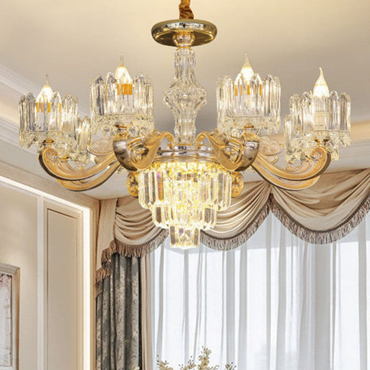 Gold Clear Crystal Drum Bedroom Chandelier: Modern Suspension Lighting Fixture