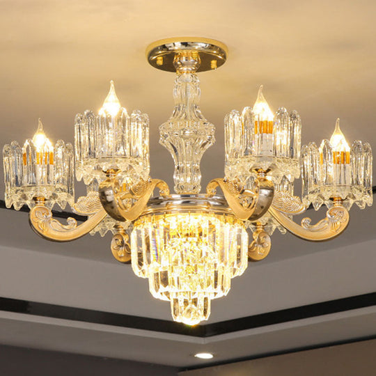 Gold Clear Crystal Drum Bedroom Chandelier: Modern Suspension Lighting Fixture