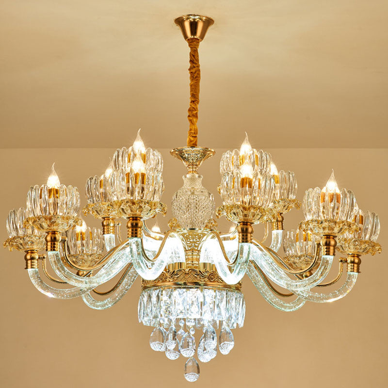 Contemporary Rose Gold Flower Crystal Pendant Chandelier for Living Room Ceiling