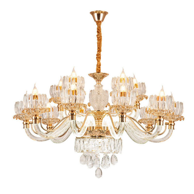 Contemporary Rose Gold Flower Crystal Pendant Chandelier for Living Room Ceiling