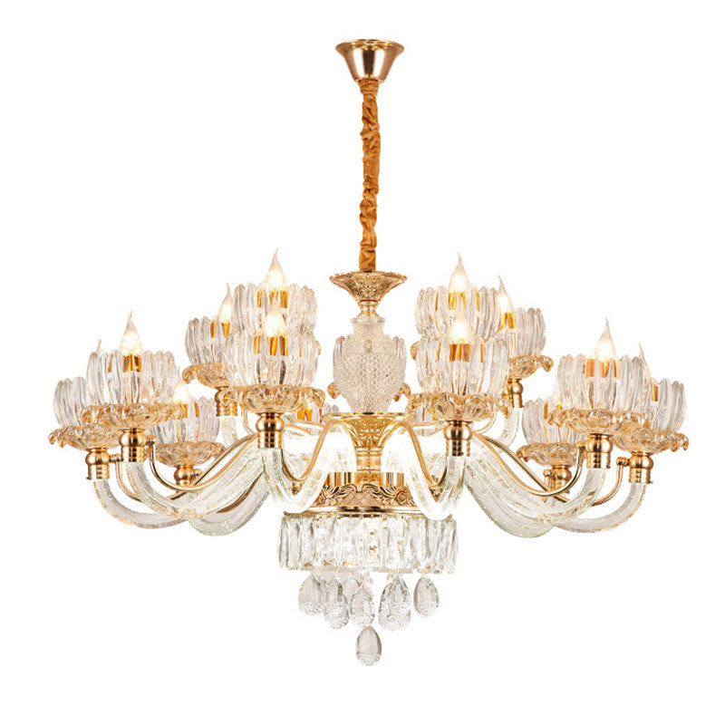 Contemporary Rose Gold Crystal Pendant Chandelier - Flower Design Ideal For Living Room Décor