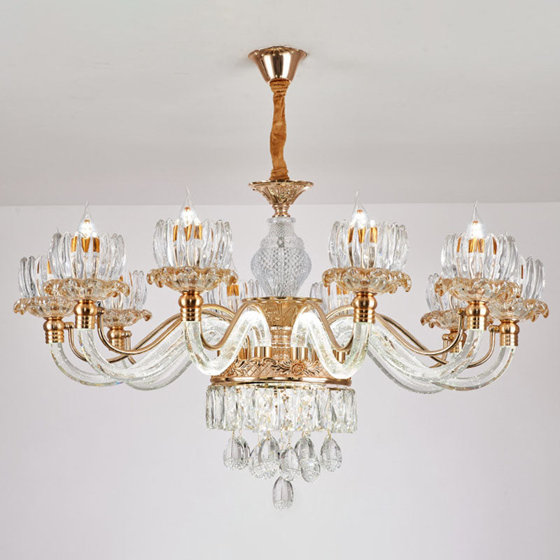 Contemporary Rose Gold Flower Crystal Pendant Chandelier for Living Room Ceiling